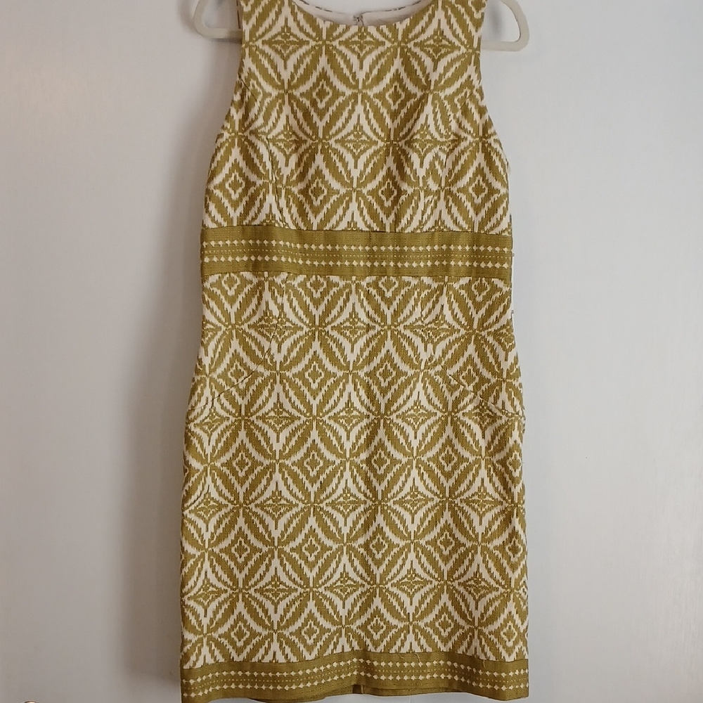 Jones New York "Antique White & Olive Green" Woven Cotton Dress in Size 12 (NWT)